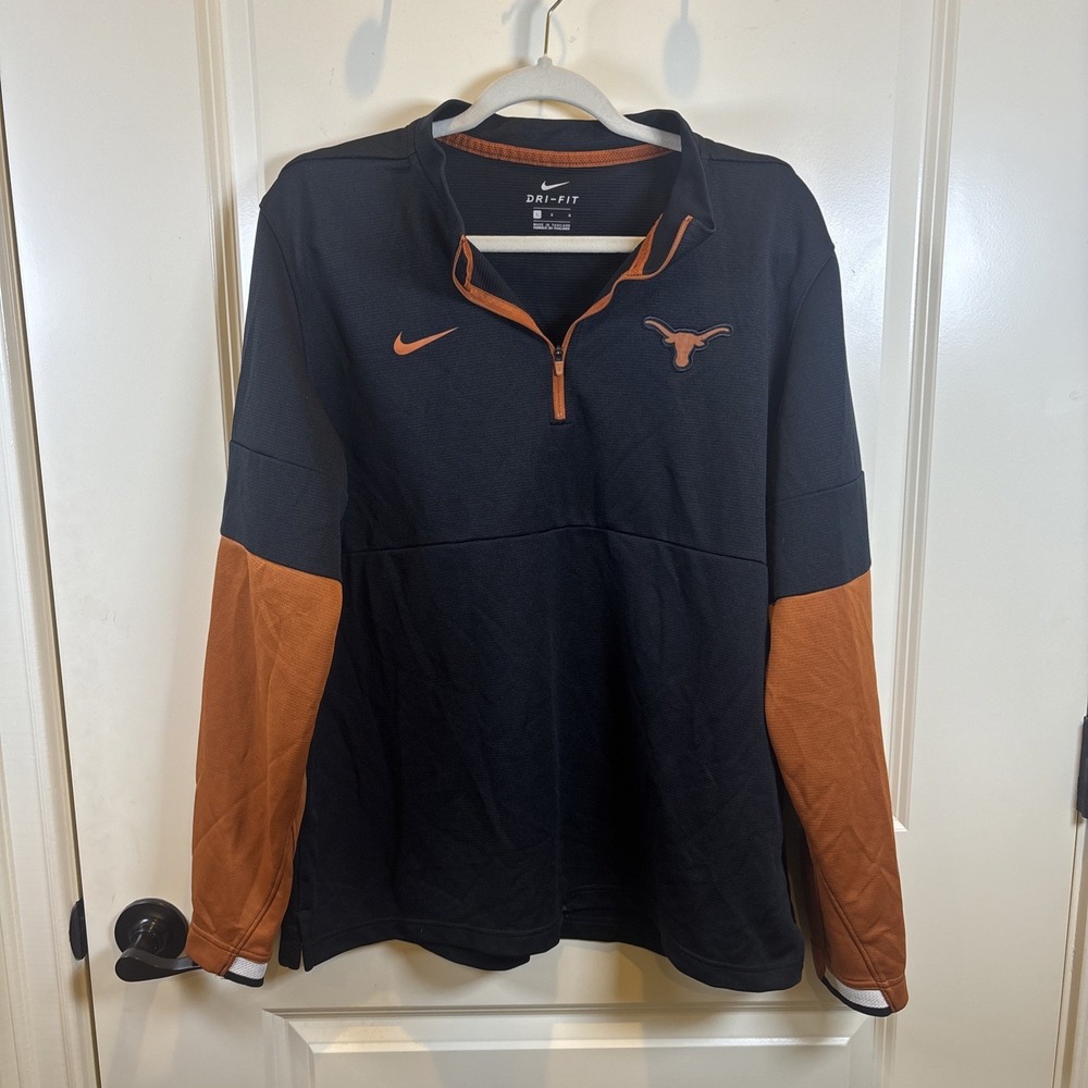 Nike Dri-Fit Texas Longhorns 1/4 Zip Pullover Shirt Orange Men Size Large